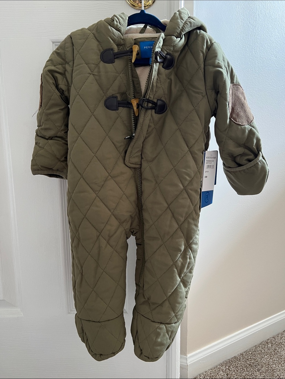 Perry Ellis Olive Quilted Hooded Baby Snowsuit